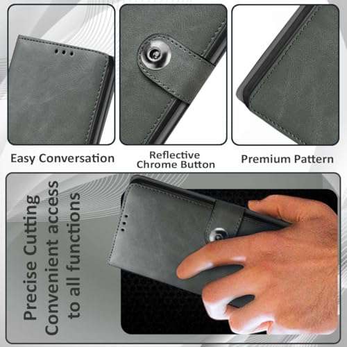 Fashionury Flip Back Case for Samsung Galaxy M06 5G / Samsung Galaxy F06 5G | Genuine Leather Finish | Designer Button | Inbuilt Pockets & Stand | Flip Back Cover for Samsung F06 / M06 (Rhino Gray) 5