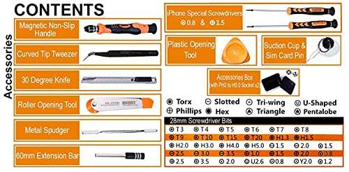 Famous Quality New Professional Precision Screwdriver Set Toolkit, Magnetic Replaceable Bits Repair Kit With Case For Mobile, Laptop, PC, Computer, Tablet Electronics (Black,Arc-23) 6