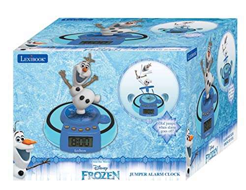LEXIBOOK Disney Frozen Elsa, Olaf Jumper Alarm Clock, Demonstration Button, Snooze Function, Battery, Blue/White, RL985FZ 5