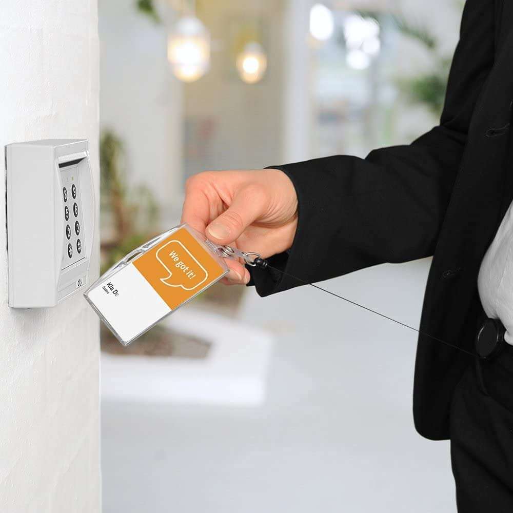 Dey 's Stationery Store Clear Card Holder with Lanyard and Bedge Reel (Pack of 2) - Sealable Waterproof Clear ID Card Badge Holder with Swivel J Hook 5