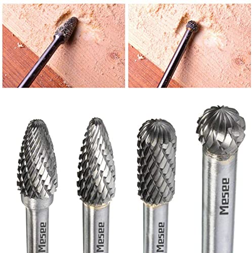Mesee 4Pcs Tungsten Carbide Rotary Burr Set, 6-Inch Long Rotating Burr Tools Kit with 6mm Shank for DIY Woodworking/Metal Carving/Polishing Engraving/Drilling 5