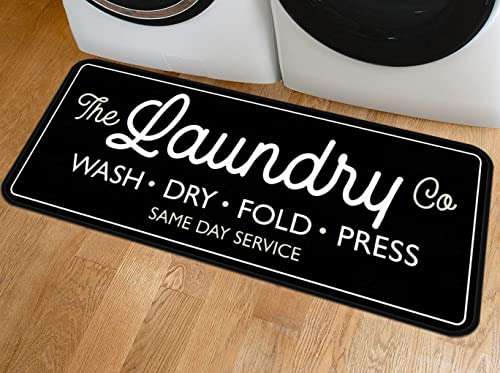 Farmhouse Laundry Room Rug Runner Non Skid Machine Washable Area Rugs Laundry Decor for Kitchen, Bath, Washroom (Black-1 72x24 in) 5