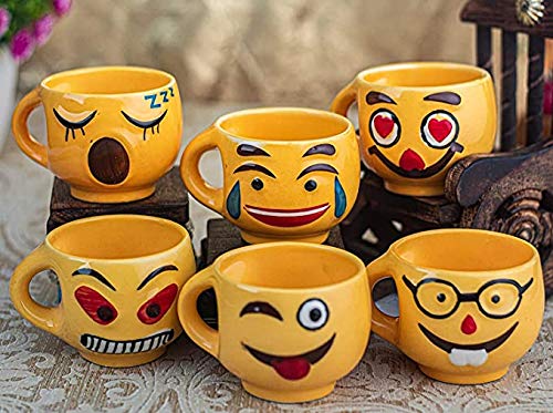 Tea Cups, Coffee Cups Set for Daily use Home Set of 6 Ceramic Tea Cups Perfect Tea Set for Kitchen (Yellow Emoji Smiley) 4