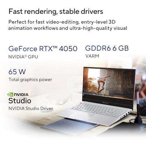 ASUS Vivobook Pro 15 OLED (2023) 15.6-inch, FHD+ (1920 x 1200) 16:10, 60HzIntel Core i5 13500H 13th Gen Creator/Gaming Laptop (16 GB/512 GB SSD/GeForce RTX 4050 6GB/Win11/Cool Silver),K6502VU-MA542WS 3