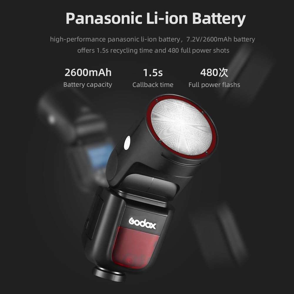 Godox V1C Flash V1-C USA Version Round Head Camera Flash, 2.4G TTL Flash, 1/8000s HSS, Built-in Lithium Battery, 10 Level LED Modeling Lamp, 1.5s Recycle Time 3