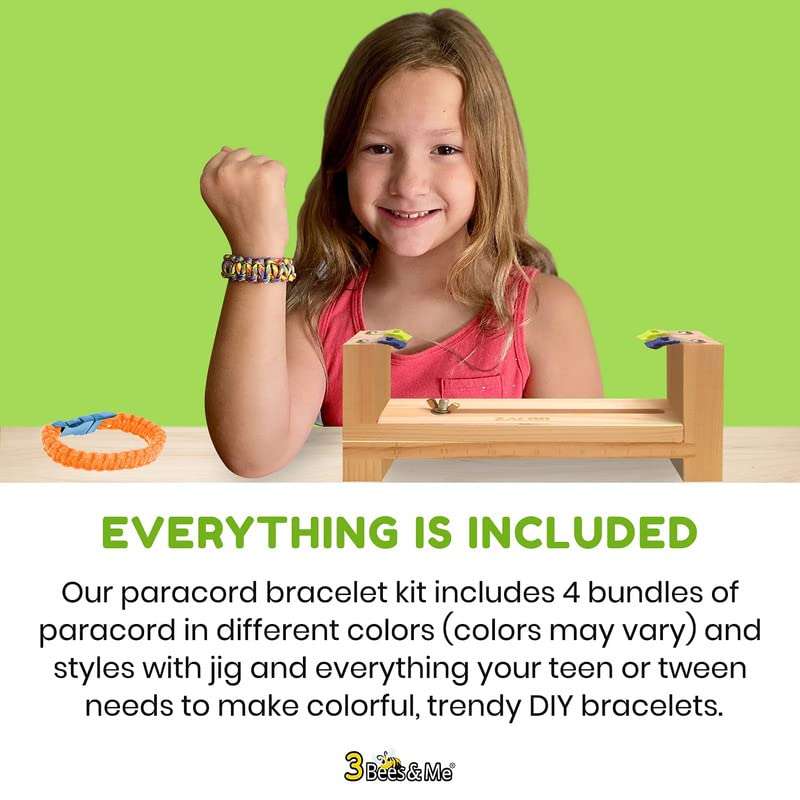 3 Bees & Me Paracord Bracelet Kit for Boys & Girls - Complete DIY Friendship Bracelet Maker Set with Jig Loom & Paracords for Kids, Tweens & Teens 6