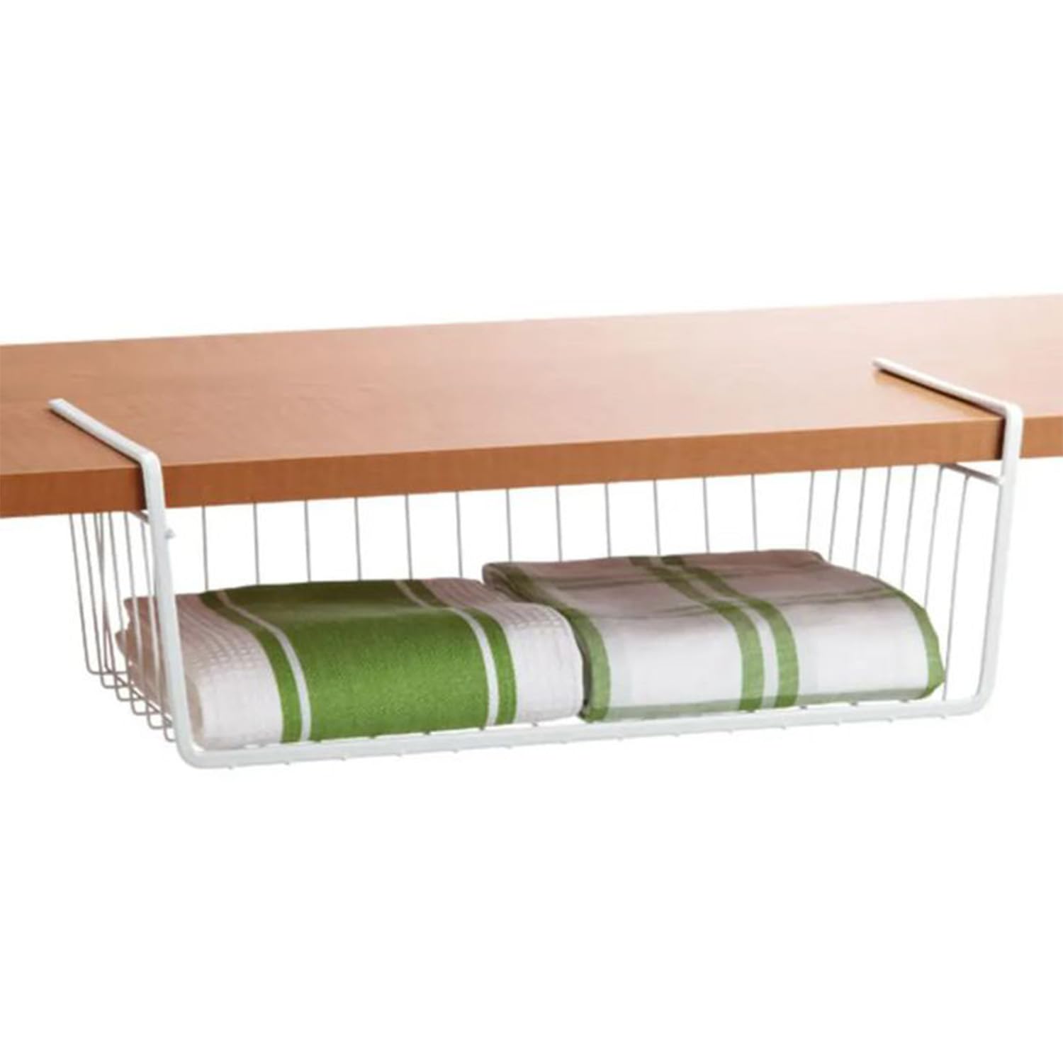 Go Hooked 16 Inch Undershelf Storage Basket Pack of 1 | Multipurpose Under Shelf Organizer | Hanging Wire Basket for Cabinet, Shelf, Pantry, Cupboard, Closet, Desk, and Bathroom (White)