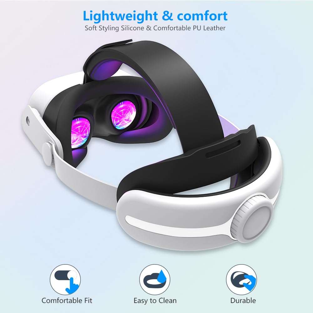 MLemonVR Comfortable Headset VR Accessory for Oculus/Meta Quest 3S and Quest 3, Non-Battery, Dual Knob Adjustable Elite Strap, Lightweight & Breathable, Reduces Fatigue, Support & Balance(White) 3