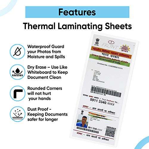 Polycrom Korean Aadhar Card Size Ultra Glossy Clear Thermal Lamination Pouch ( 100mm X 225mm ) Transparent Waterproof Sheet For Home And Office ( Full Size ) - 100 Nos 3