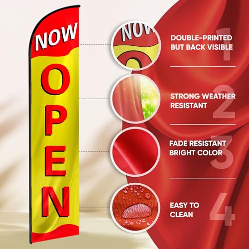 Open Flags for Businesses - Feather Banner - Now Open Sign for Business and House - Advertising Now Open Flag 12ft x 2.5ft Polyester 150D (Pole and hardware are not included) 3
