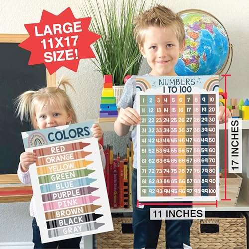 Hadley Designs 16 Educational Posters for Toddlers 1-3, Laminated Toddler Learning Posters for Preschool & Kindergarten, ABC Chart, Numbers, Colors, Shapes, Days of The Week, Boho Classroom Decor 4