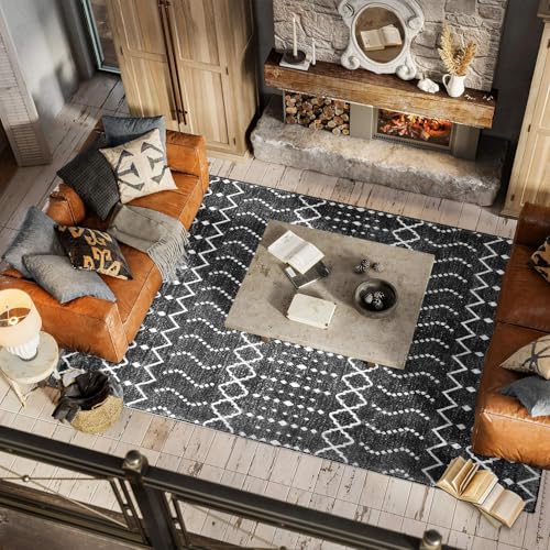 ONASAR Moroccan Area Rug, 3x5 Machine Washable Entryway Rug Indoor Door Mat Non-Slip Kitchen Rug Boho Bedroom Rug, Small Vintage Throw Rug for Bathroom Laundry Room Dorm Kitchen Mat (Black/White) 5