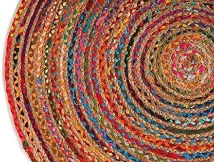 GRUHUM Cotton Area Rug 3ft-Natural Fiber Round Multicolour Handmade Boho Charm Farmhouse Soft Braided Rustic Vintage for Living Room Bedroom Indoor EcoFriendly Kitchen Enterways Hallways(3'ft Round) 6