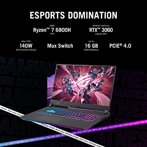 ASUS ROG Strix G17 (2022), 17.3"(43.94 cm) WQHD 240Hz/3ms, AMD Ryzen 7 6800H, 6GB RTX 3060 Graphics, Gaming Laptop (16GB/1TB SSD/90WHrs Battery/Windows 11/Office 2021/Gray/2.9 Kg), G713RM-LL167WS 4
