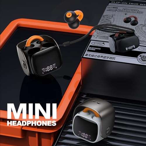 Wireless Open Ear Earbuds, Ear Clip Bone Conduction Headphones Bluetooth 5.3, Painless Clip on Earbuds with LED Display, Mini Sport Running Earring Earphone, HiFi Quality/Long Battery Life (Black) 4