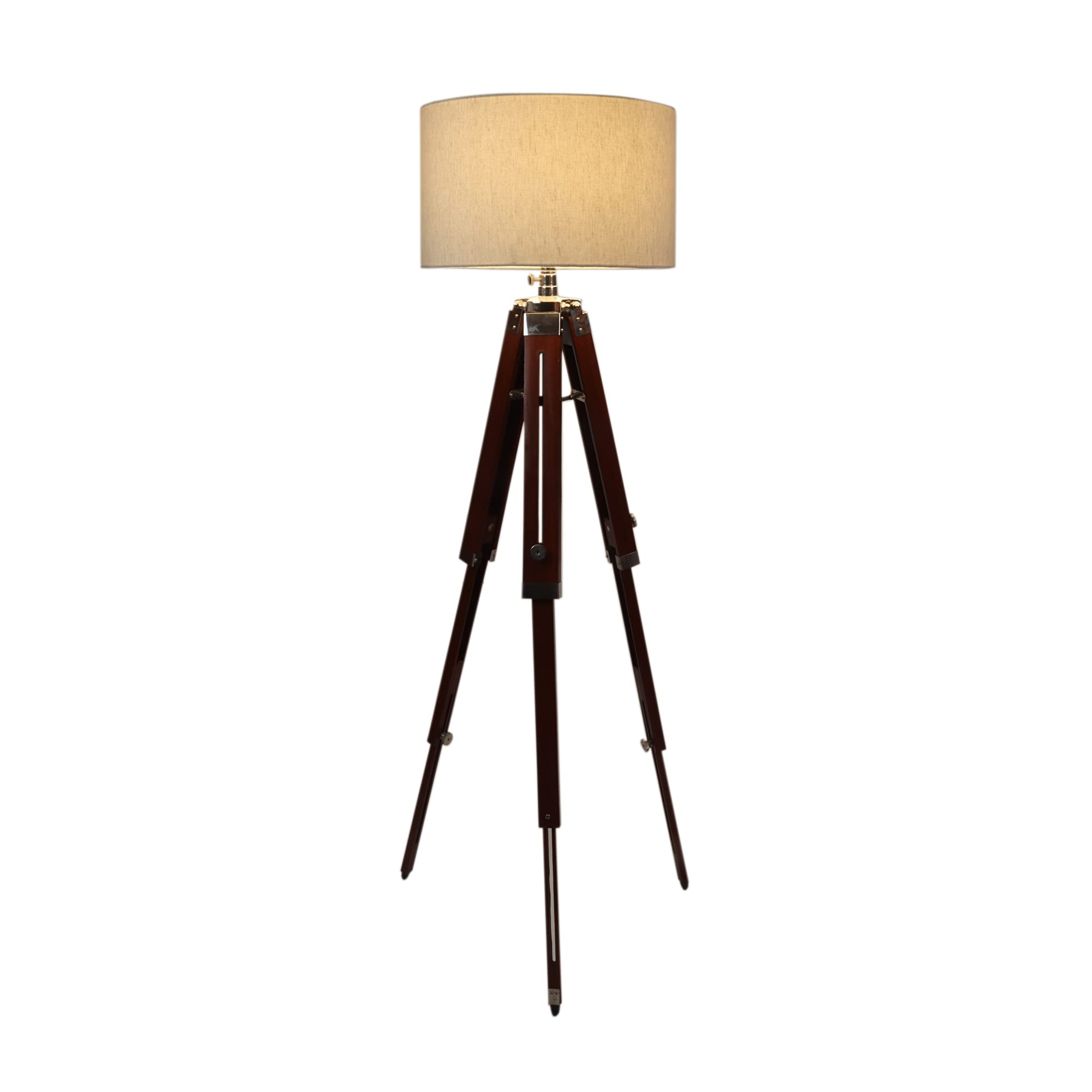 Beverly studio Beige Drum Brown Wooden Tripod Floor lamp 4