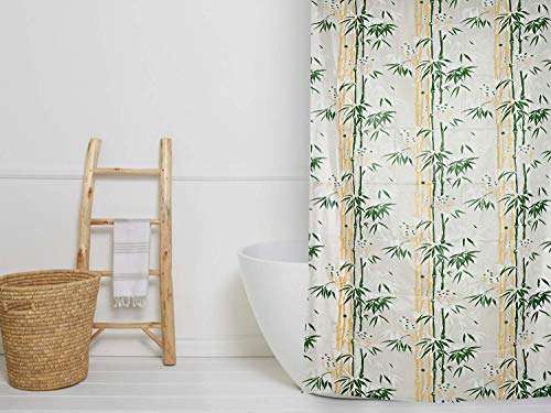 Nicasa Bamboo Design PVC Shower Curtain with 8 Hooks 9ft (54"x84", Green) 3