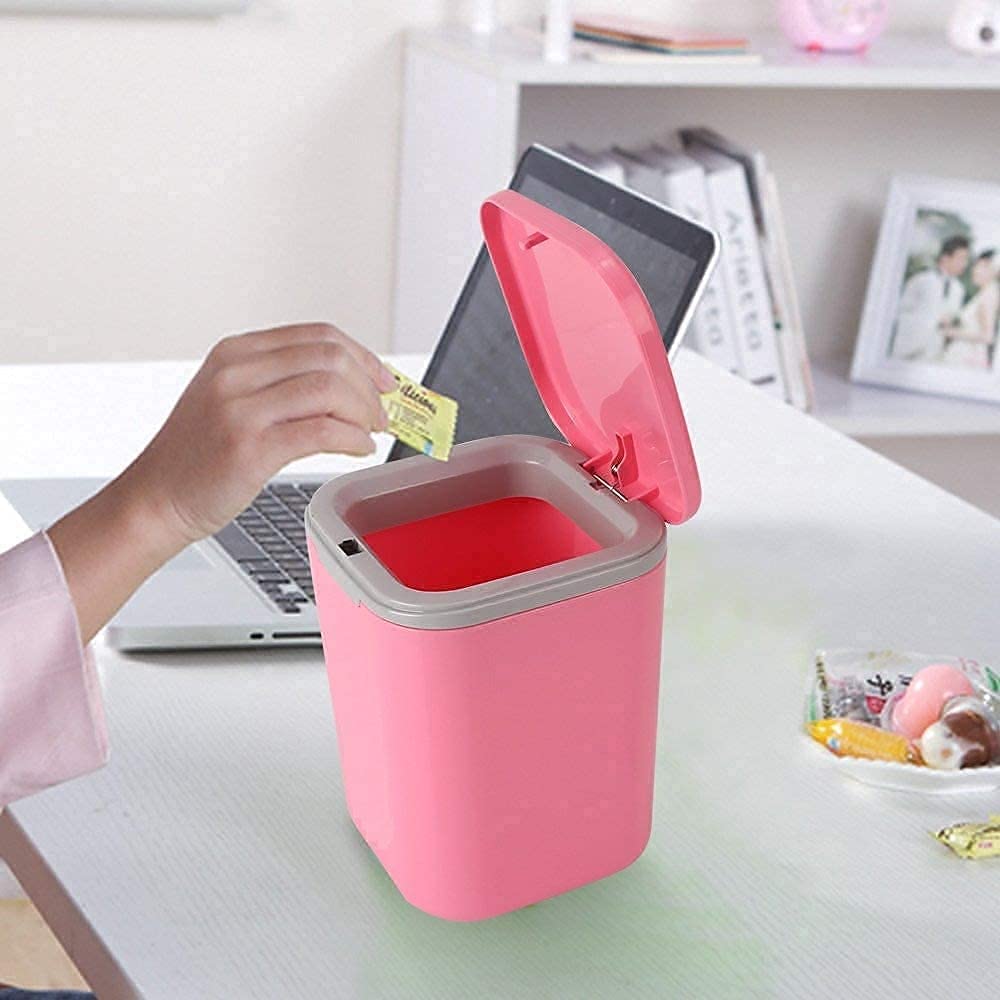 KPS Mini Bucket Square Shape Pressing Trash Can Box (Plastic) Waste Storage Dustbin with Lid for Living Room/Kitchen/Office perfect for table and kitchen platforms (MULTICOLOR)PACK OF 1 1