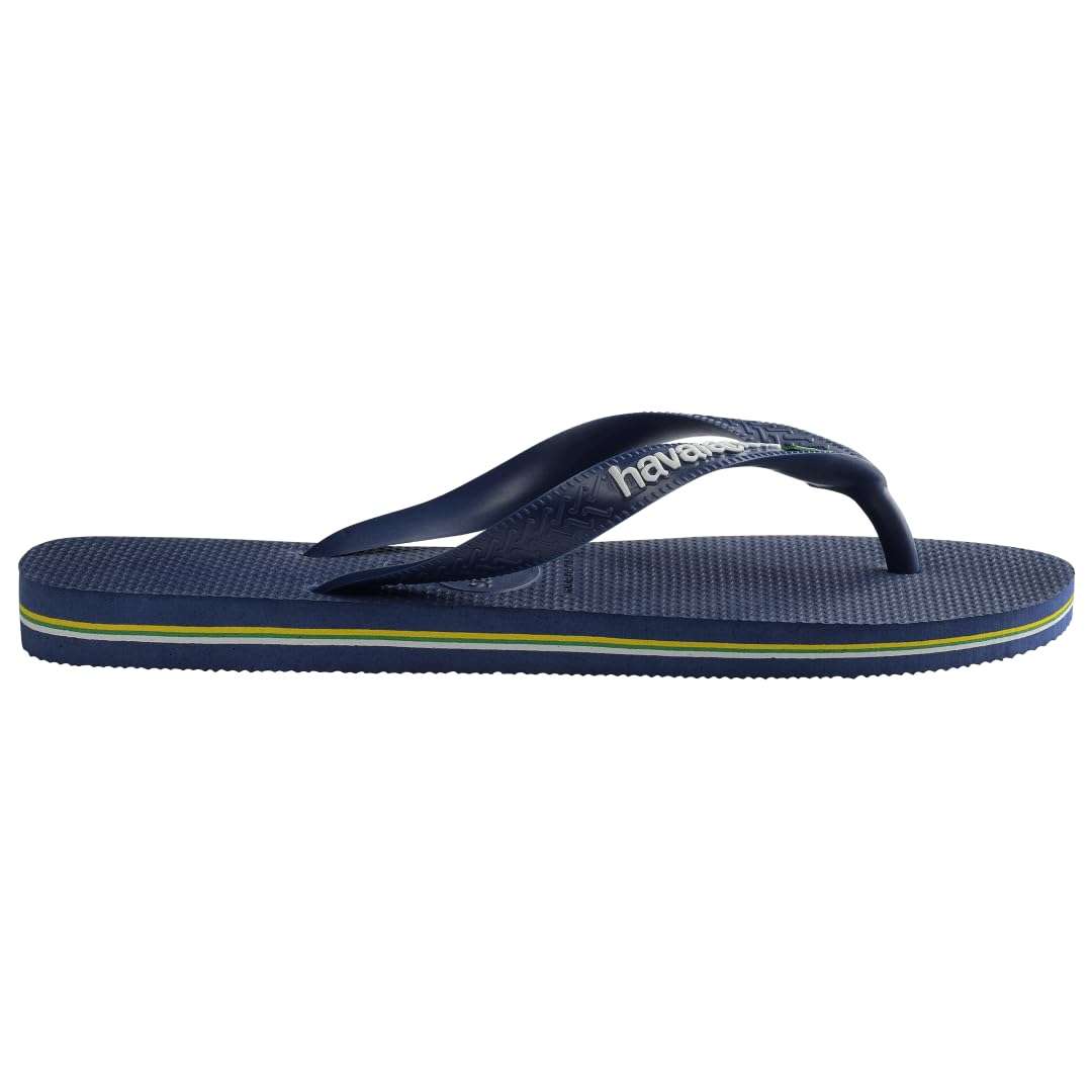 Havaianas Women's Brazil Logo Flip flops - Spring and Summer Sandals for Women - Navy Blue, 9/10W - 8M 3