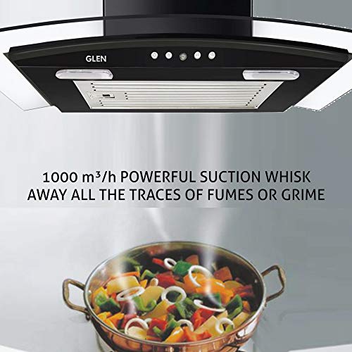 Glen 60cm 1000 m3/hr Curved Glass Wall Mounted Kitchen Chimney Push Buttons Baffle Filter (MISO Black) 6
