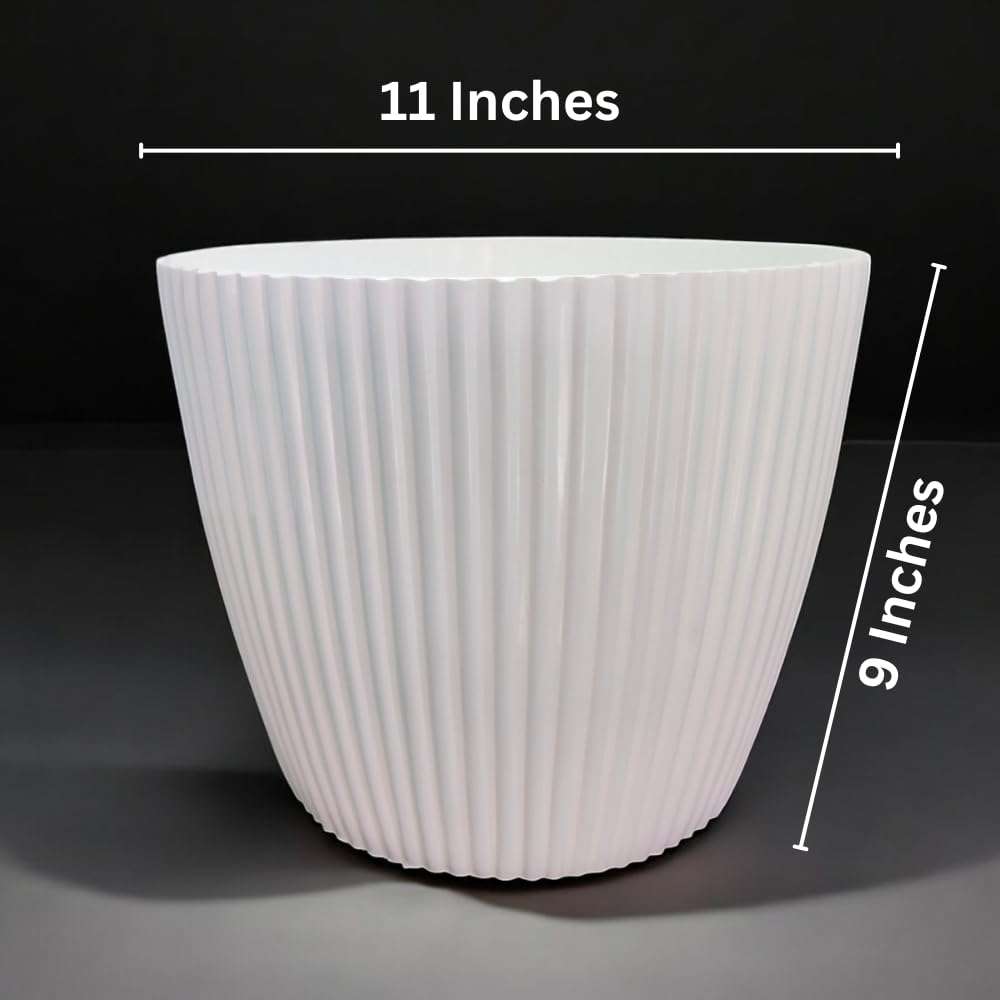 Pankaj Nursery Plastic Round Mega Indoor and Outdoor Pot | Color : White | Pack of 2 (11 Inches) 3