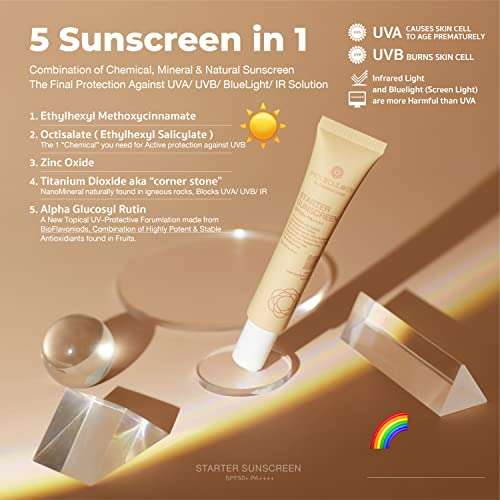 Starter Sunscreen Cream by Moleculogy - 1.05oz (30g) - SPF50+ PA++++ A Hybrid Hypoallergenic Suncream, Sun Protection Cream 3