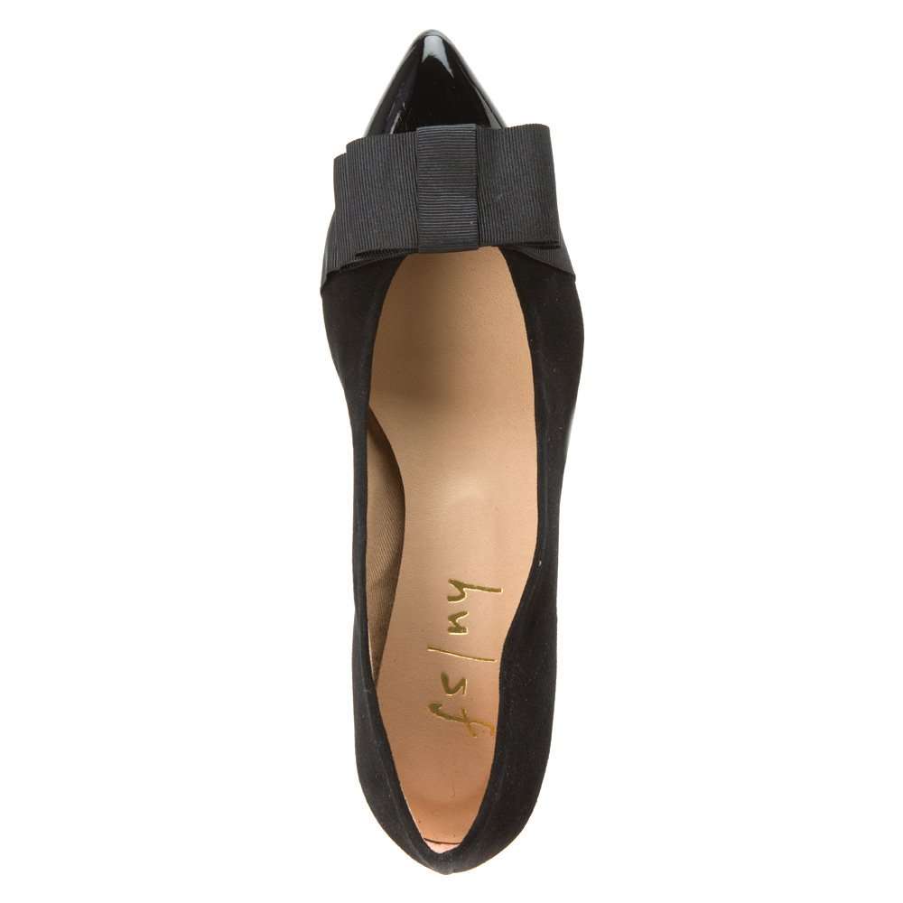 French Sole Onstage - Sandals for Women - Leather Upper - Patent Cap Toe - Low Stacked Heel - Rubber Outsole Black Patent/Black Suede 5.5 M 5