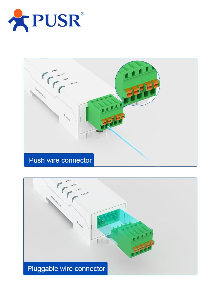 PUSR Din Rail Tiny Size RS232 to Ethernet Converter Serial Device Server Modbus Gateway Modbus RTU to Modbus TCP at Command Built-in webpage USR-DR132 6