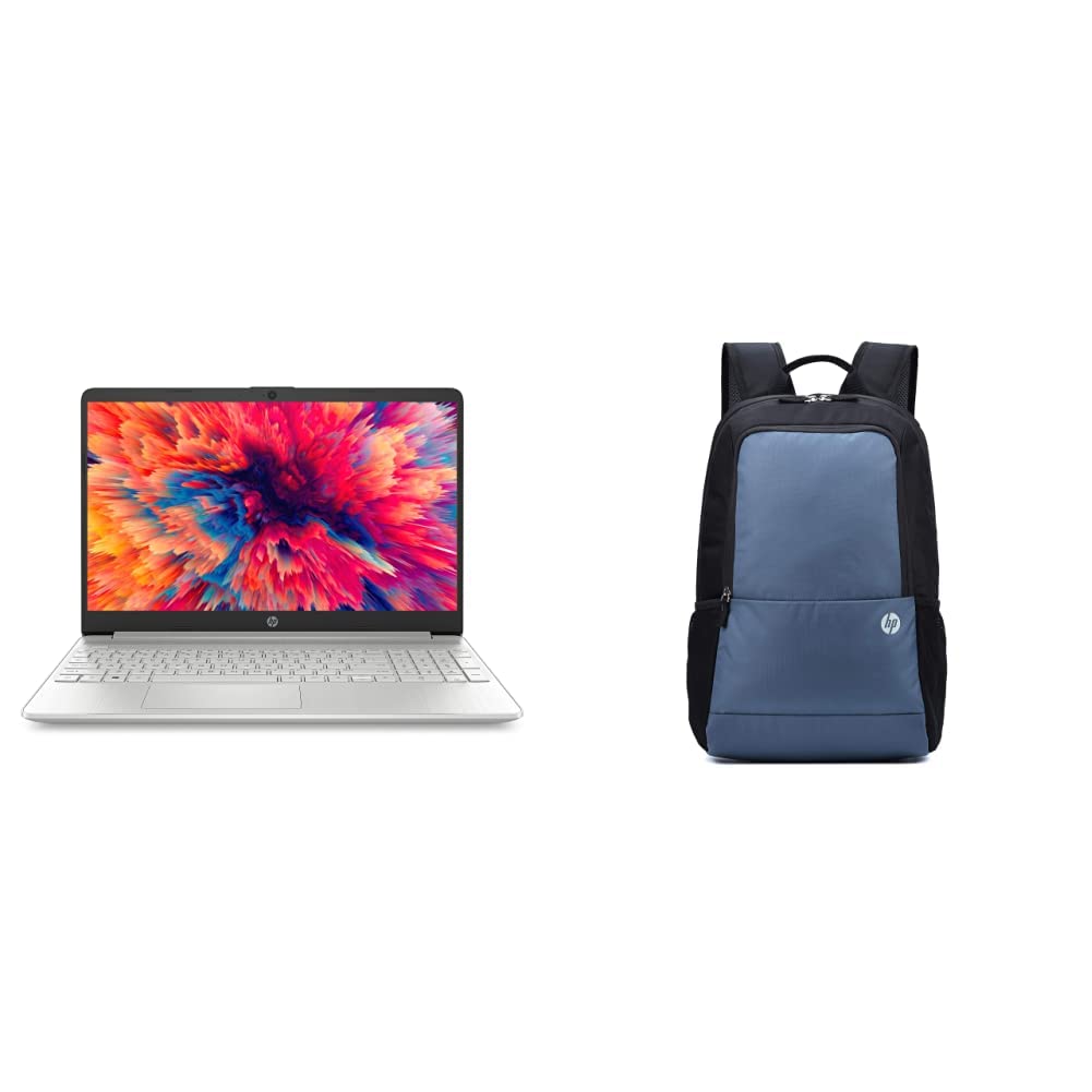 HP 15s 12th Gen Intel Core i5 8GB RAM/512GB SSD 15.6inches(39.6cm) FHD & 100 Lightweight Backpack for 15.6-inch Laptop with Elastic and Padded Shoulder Straps (Black)