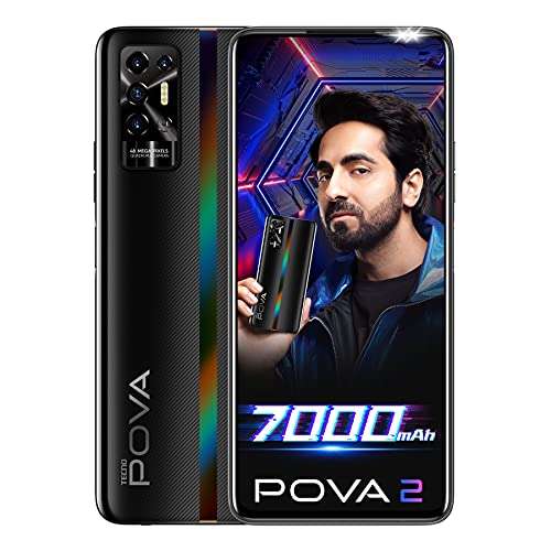 TECNO POVA 2 (Dazzle Black, 6GB RAM, 128GB Storage)| 7000mAh Battery | 48MP Camera | Helio G85 4