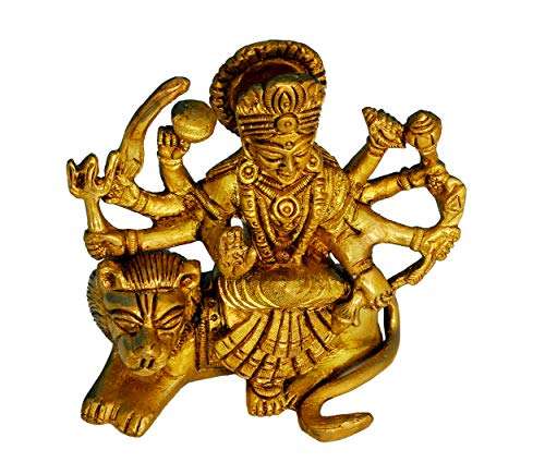 RAJ BHARATHAM Durga Amman / Matha Standing Along with Her Lion Idol Statue for Puja, Home Decoration, Mandir Temple Size 12 cm Weight Approx 900 Grams 3