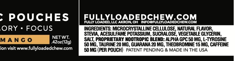 Fully Loaded Alpha Fuel Nootropic Pouches (Mango Fuel) - 5 cans, 15 Pouches per can - Energy Pouches containing Caffeine and nootropic Blend 6
