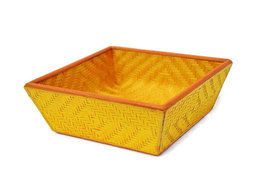 Kadam Haat Bamboo Square Fruit Storage Basket | Food Safe, Non Plastic | Handcrafted Woven Storage Planter Basket for Home Decor, Multi-Purpose for Living Room & Kitchen (2L, Yellow) 1