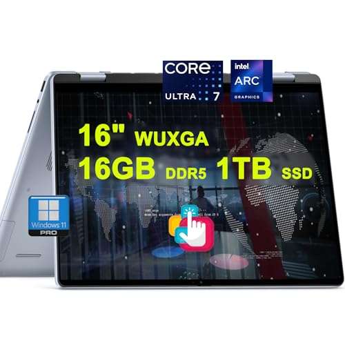 Dell Inspiron 16 7640 Creator & Business 2-in-1 AI PC Laptop | 16" WUXGA Touch | Intel 16-core Ultra 7 155H | 16GB DDR5 1TB SSD Backlit Thunderbolt FHD Camera ExpressCharge Long Battery Life Win11Pro 1