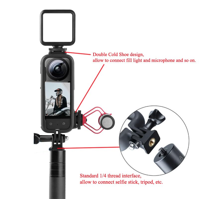HuaerHui Protective Frame ABS Plastic Housing Cage for Insta 360 ONE X3 with Double Cold Shoe Mount and 1/4 Screw Hole 5