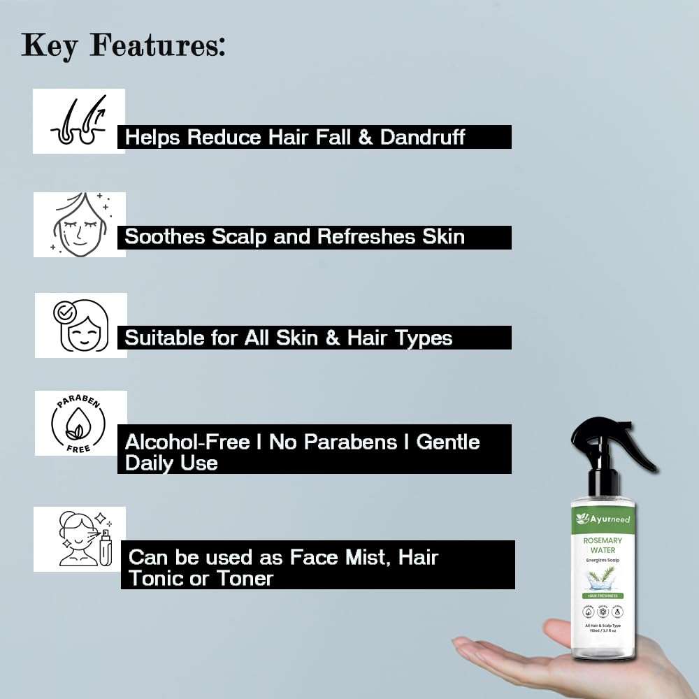 Rosemary Water Hair Spray for Hair Growth and Scalp Health – 100% Natural Herbal Mist to Reduce Hair Fall, Strengthen Roots, and Control Dandruff 4