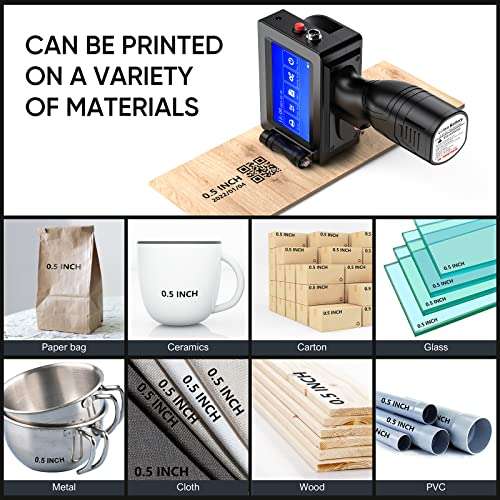 TIKTONER Handheld Printer Portable 1580P1 with 4.3 Inch Touch Screen Quick-Drying Handheld Inkjet Printer Printing Height 0.08-0.5" for Barcode/Label/Logo/QRCode/Date/Batch Number/Barcode 3