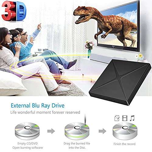 Blu-ray Drive External Bluray DVD Drive, USB 3.0 and Type-C Blu-Ray Burner DVD Burner 3D Slim Optical Bluray CD DVD Drive Compatible with Windows XP/7/8/10, MacOS for MacBook, Laptop, Desktop 6