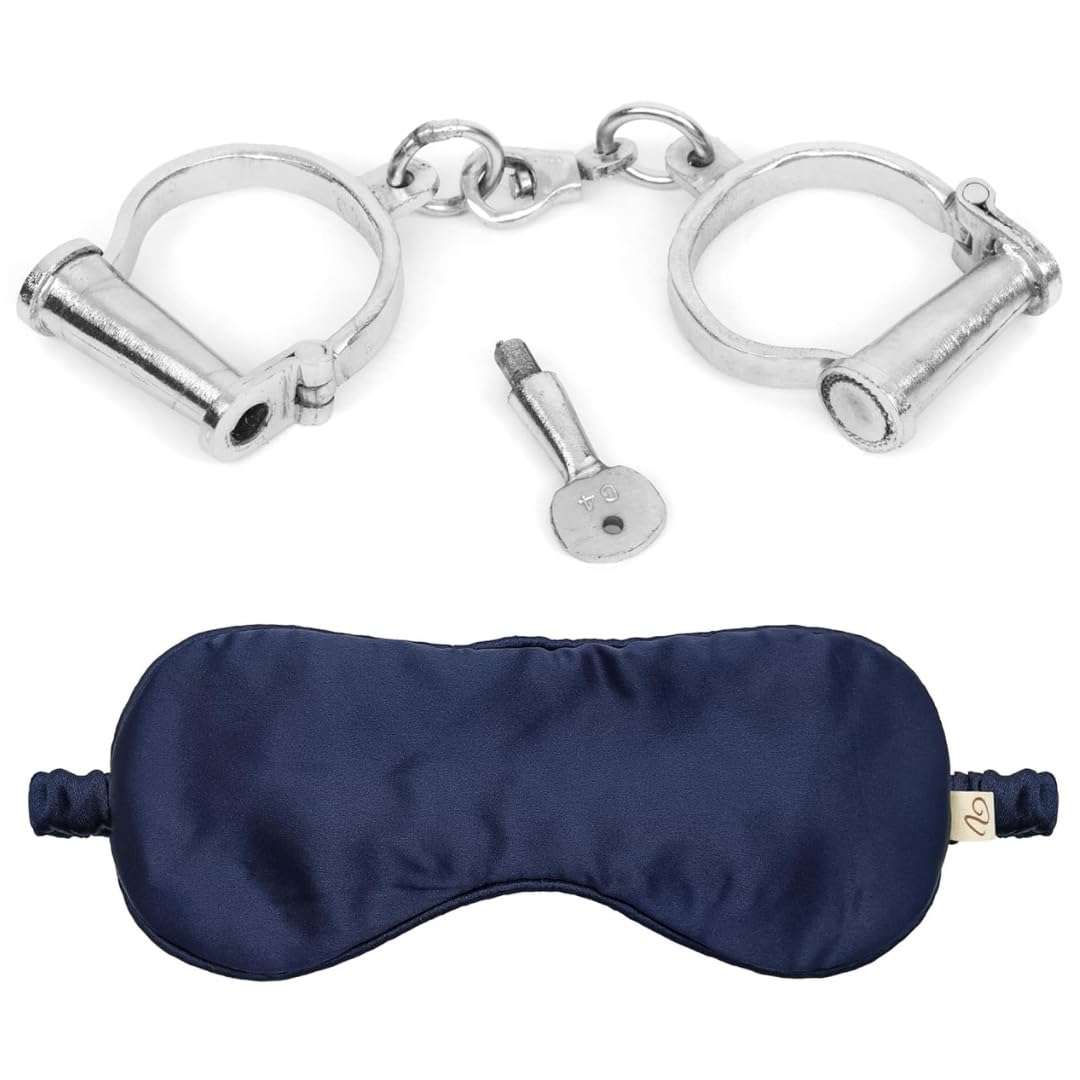 Vintageware® Carbon Steel Handcuff & Eye Mask Combo | For Role Play, Theatre, Travel & More 1