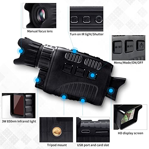 Night Vision Monocular Night Vision Scope IR Sensor Portable with Taking Photos Recording Videos Date Stamp Playback Function Waterproof Drop Resistant (USB Cable & 32GB TF Card Included) 6