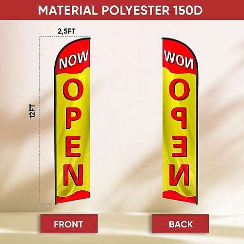 Open Flags for Businesses - Feather Banner - Now Open Sign for Business and House - Advertising Now Open Flag 12ft x 2.5ft Polyester 150D (Pole and hardware are not included) 2