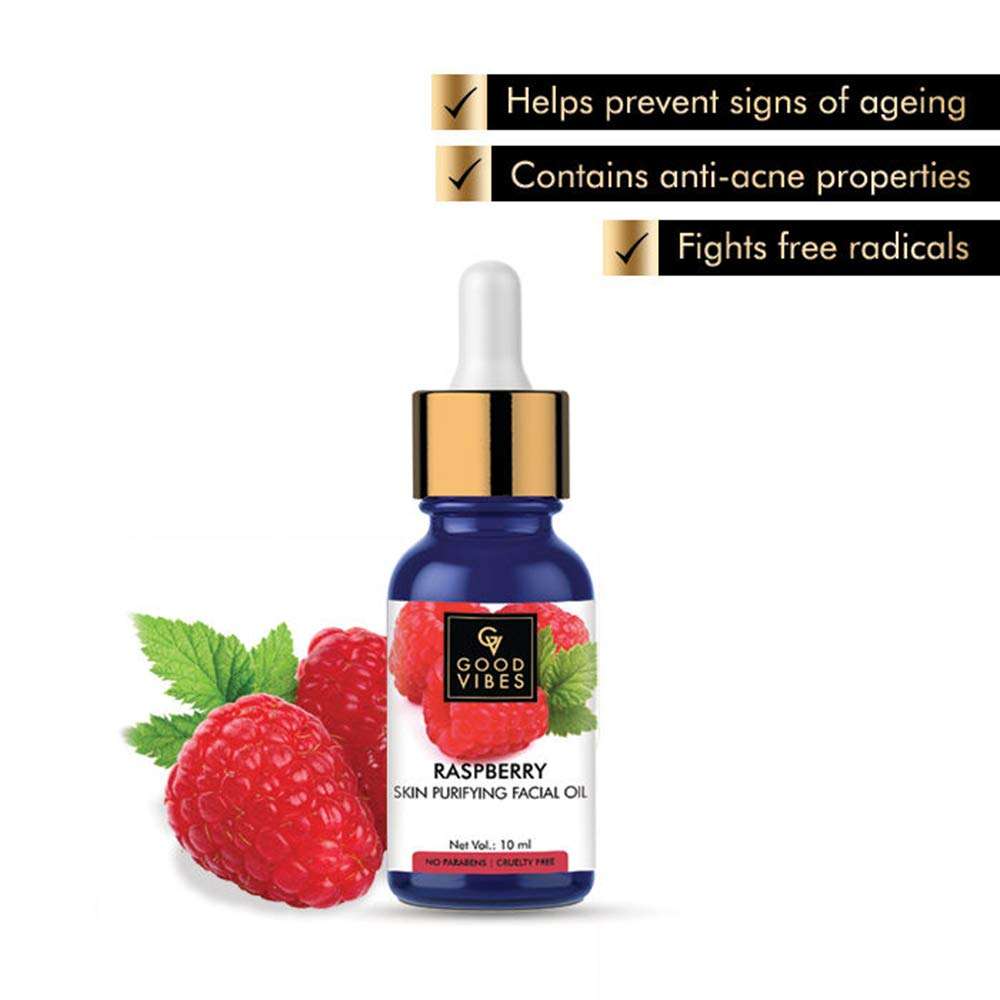 Good Vibes Raspberry Skin Purifying Facial Oil, 10 ml | Lightweight Hydrating Glowing Anti-Ageing Formula For All Skin Types | Helps Control Acne | No Parabens & Sulphates 2