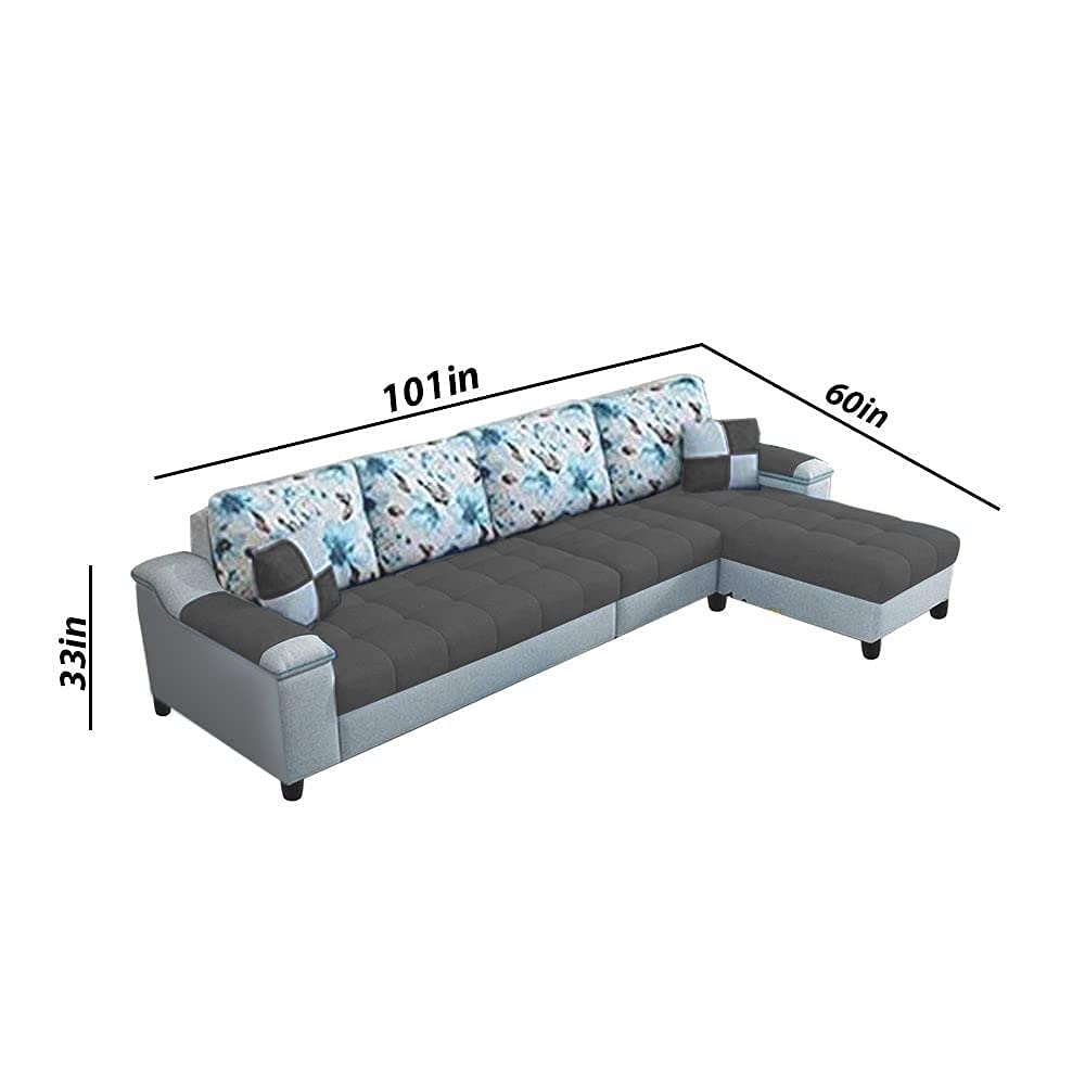 GRAPEWOOD - Gape RHS 6 Seater L Shape Sofa Set for Living Room (Dark Grey & Grey Fabric) 4