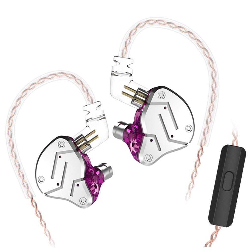 KZ ZSN HiFi in Ear Earphone, KZ Headphone High Resolution Dual Drivers 1BA 1DD in Ear Earbuds with HD Microphone Remote Line Control (Purple, with Mic)