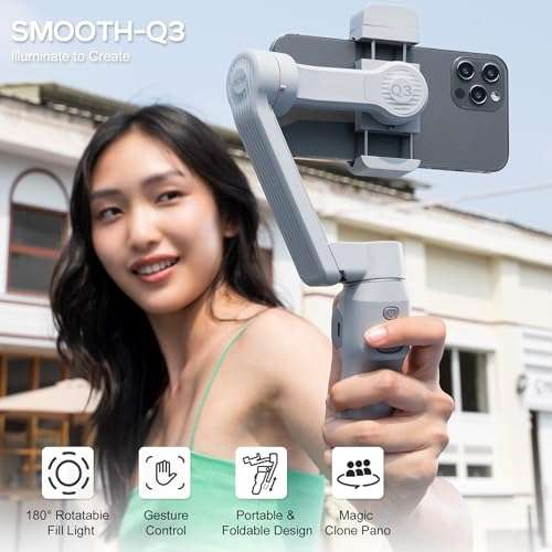 Zhiyun Smooth Q3 Combo, 3-Axis Phone Gimbal with Fill Light and Gimbal Bag, Portable & Foldable, Gesture Control, Video Recording, Auto Tracking Gimbal Stabilizer for Smartphone for iPhone & Android 3