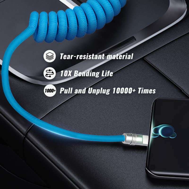 GentsStride Curly Chubby - Retractable Fast Charging Cable Durable USB A to Type C Charger Cord Port Connector for Phones, Tablets and More, Black+Black, Type-C to Type-C, 1.3FT-2.3FT 4