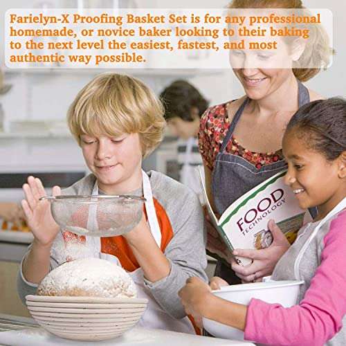 Farielyn-X 2 Packs 9 Inch Bread Banneton Proofing Basket - Baking Dough Bowl Gifts for Bakers Proving Baskets for Sourdough Lame Bread Slashing Scraper Tool Starter Jar Proofing Box 5