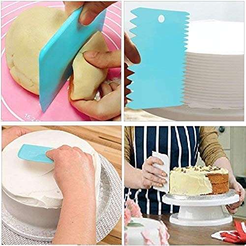 12 Piece Cake Decorating Nozzle Set and 3 Pcs Set Plastic Dough Bench Scraper Cake Cutter, Chopper and 8 pcs Measuring Cup (Multi-Color) 5