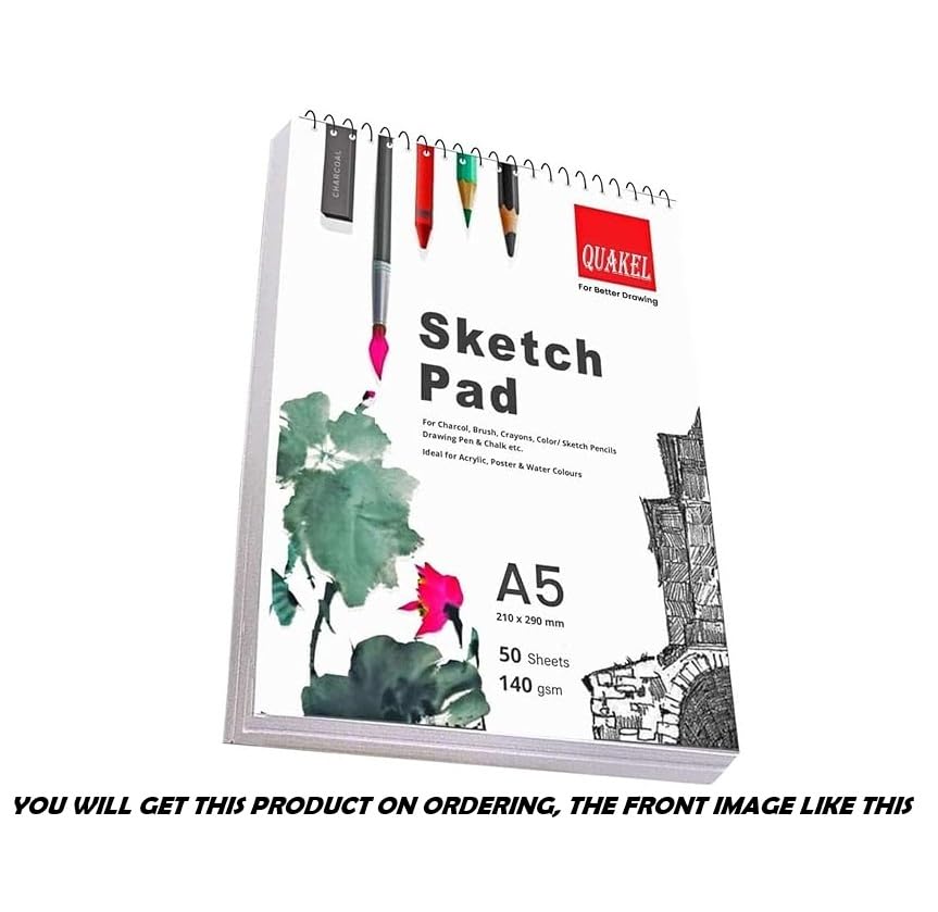 QUAKEL (AK-2) A5 Sketchbook | 50 Sheet | 140GSM | Durable Acid Free Drawing Paper |Top Spiral-Bound Sketchpad for Artists Kids & Professionals for Marker Colored Pencil Charcoal 3