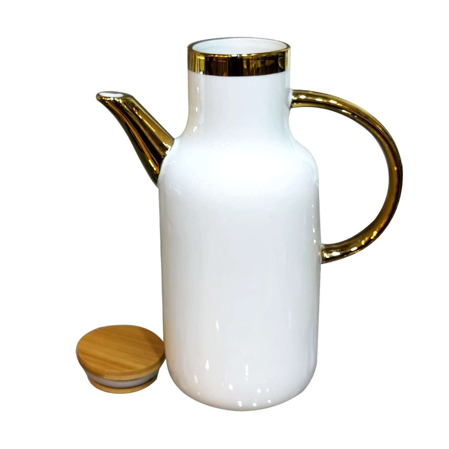 Lemon Tree Ceramic Oil & Beverage Pot With Wooden Spillproof Airtight Lid For Oils, Vinegar, Accompaniments,Juice, Beverages, Tea & Coffee (White) 3